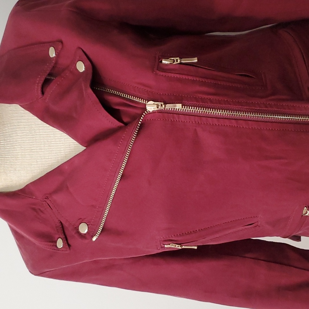 CLUB MONACO burgundy lightweight moto jacket. Size small - Picture 3 of 11